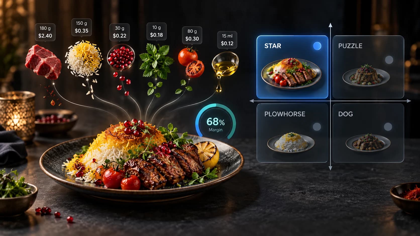 Recipe costing — menu engineering matrix