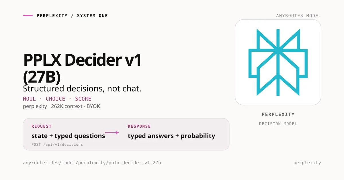 PPLX Decider v1 (27B) · perplexity · pricing & API · AnyRouter